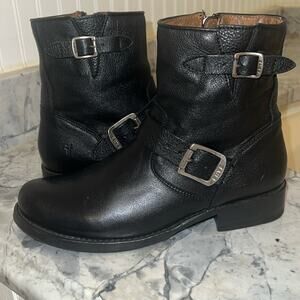 FRYE EEUC black leather buckle detail boots, 8.5